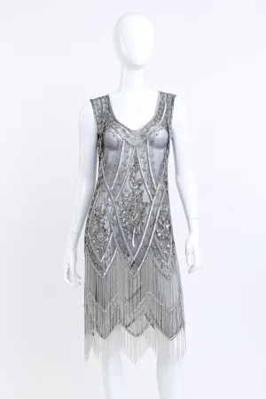 Metallic Pearly Beaded Fringe Flapper Dress