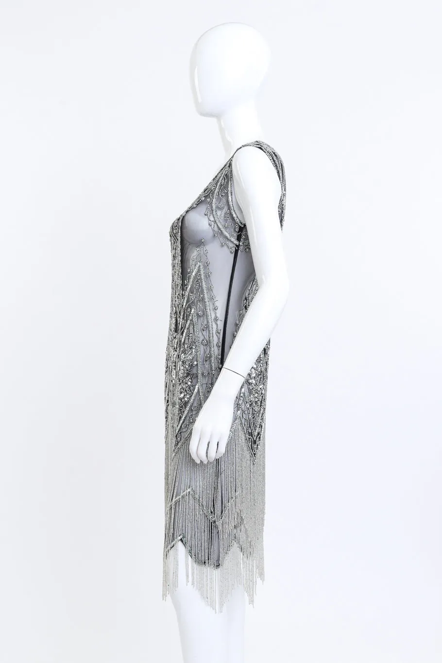 Metallic Pearly Beaded Fringe Flapper Dress