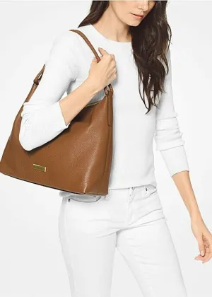Michael Kors Lexington Medium Pebble Leather Shoulder Bag Brown Handbag Purse NEW