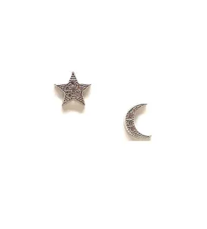 Micro Pave Moon & Star Stud - Sterling Silver