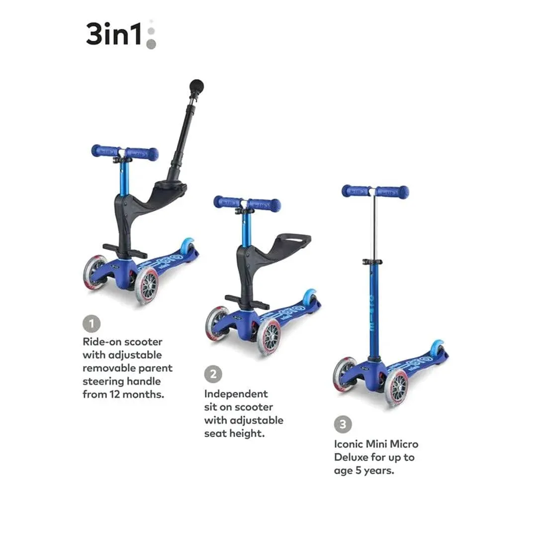 Micro Scooter 3in1 Deluxe Plus Scooter (with Push Handle) - Blue