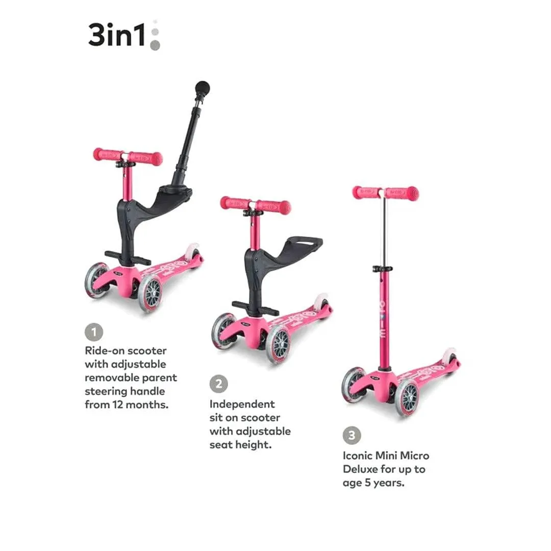 Micro Scooter 3in1 Deluxe Plus Scooter (with Push Handle) - Pink