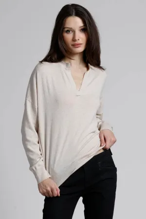 Minnie Rose Split Neck Relaxed Top