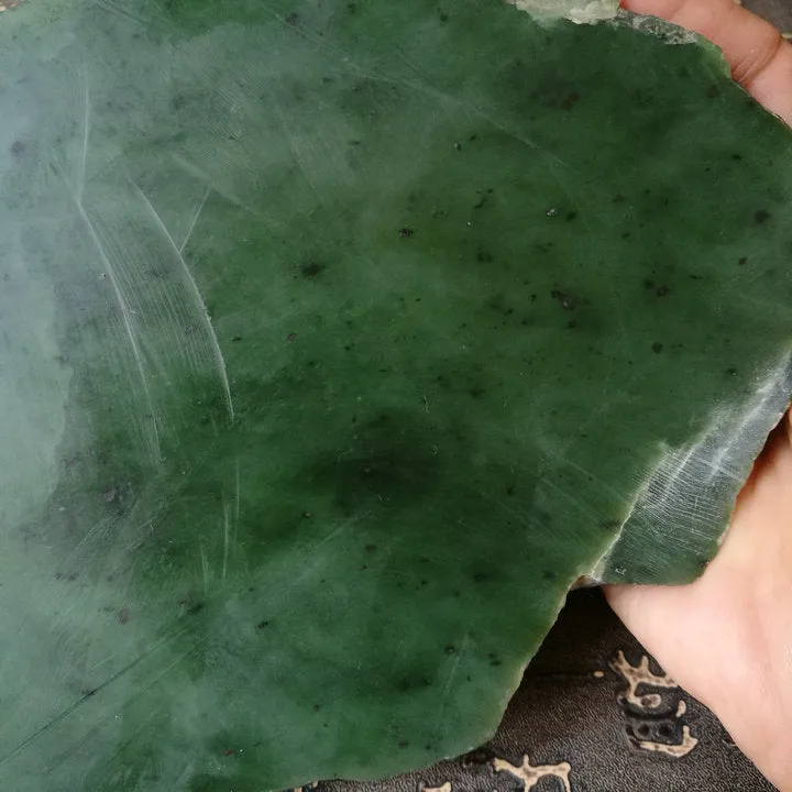Natural Kunlun Jade Rough Nephrite Raw (734g, 14X12X1.5cm)