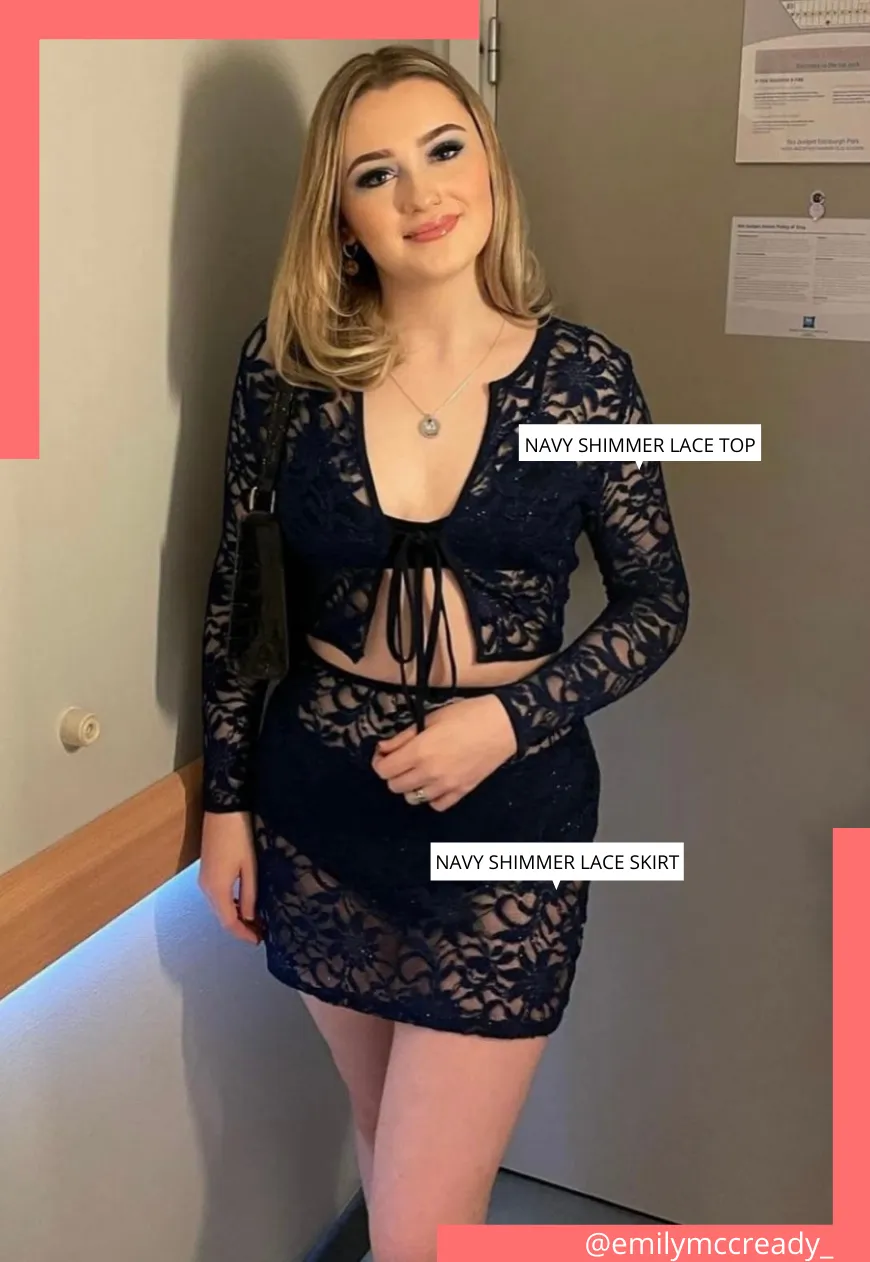 NAVY SHIMMER LACE SKIRT