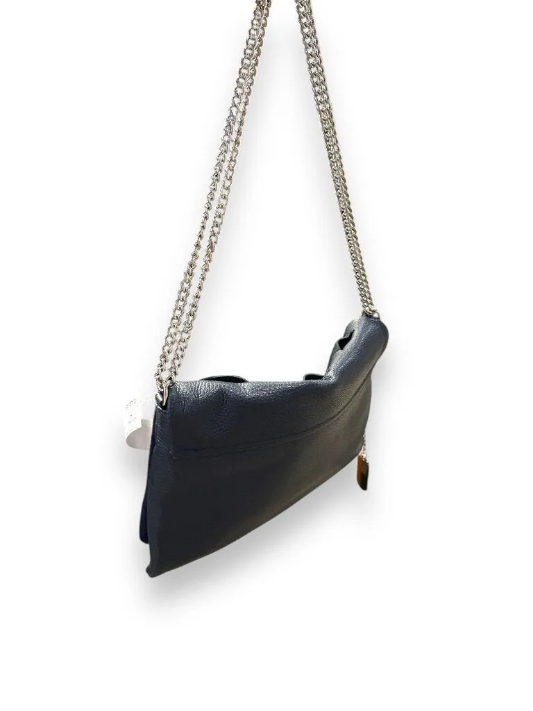 navy woven leather chain bag