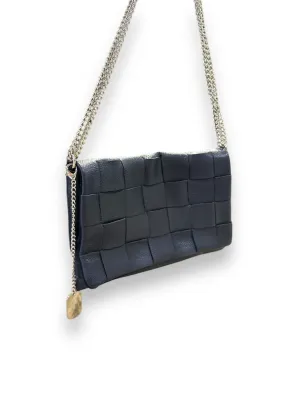navy woven leather chain bag