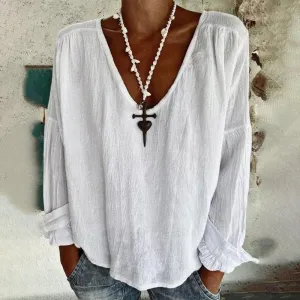 NEW Bovuf Simple White Plain V-Neck Top - Size L - Retails $79 