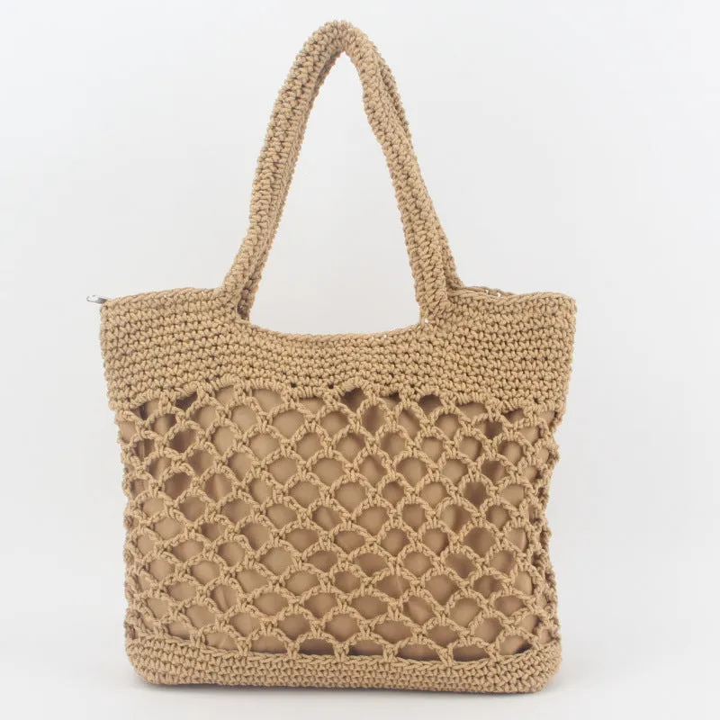 New Crochet Beach Handbag for Girls Summer Straw Rope Hollow Out Hand Woven Totes Bag Women Hollow Knitting Handbag