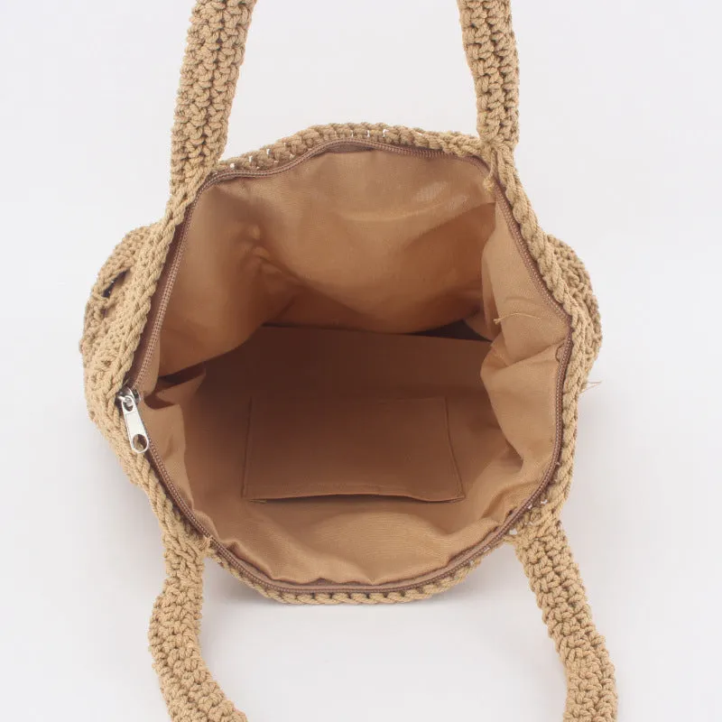 New Crochet Beach Handbag for Girls Summer Straw Rope Hollow Out Hand Woven Totes Bag Women Hollow Knitting Handbag