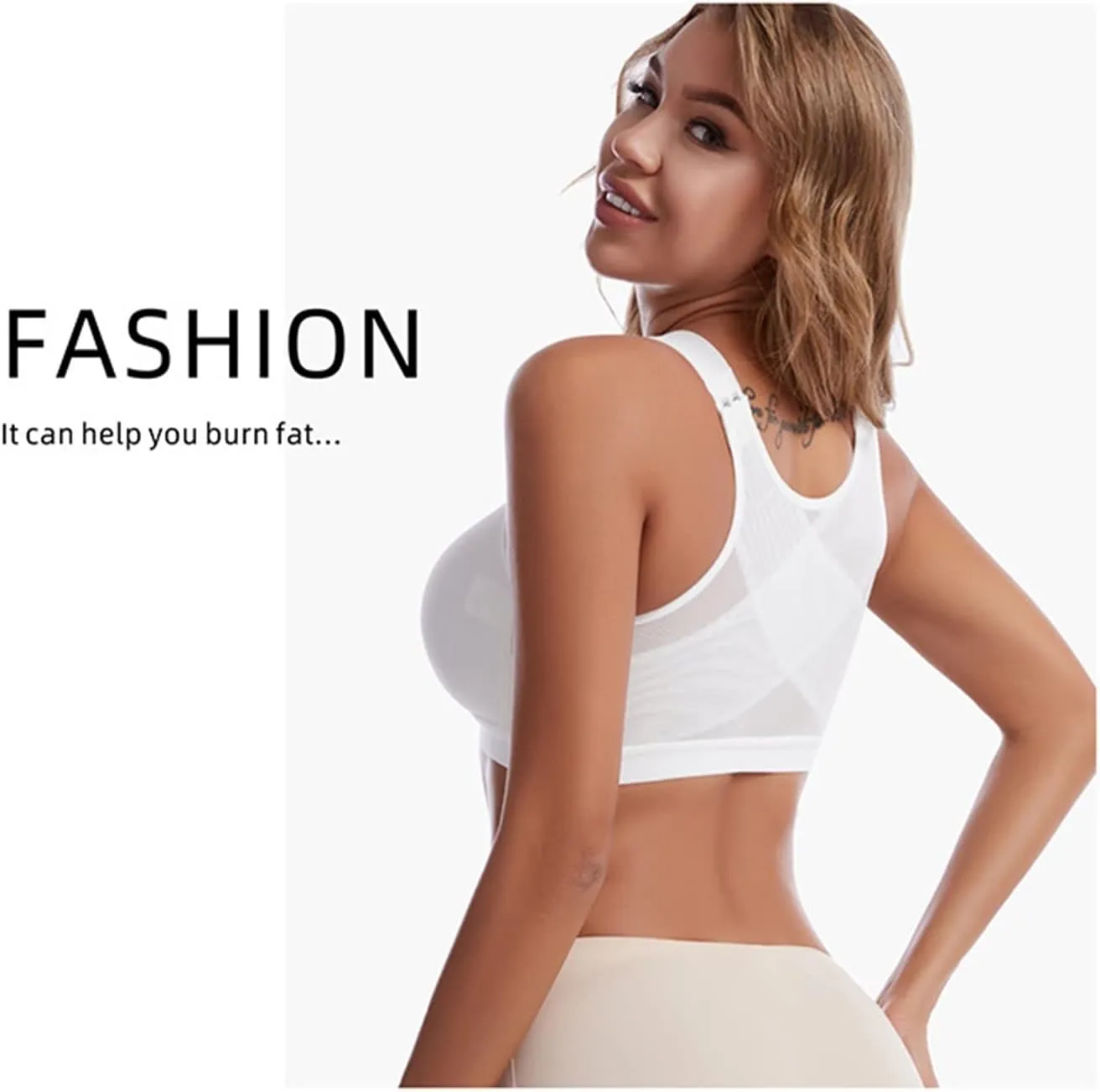 NEW Front Closure Posture Corrector Lift Up Bra Women Push Up Cross Back Underwear Shockproof Sports Support Fitness Vest Bras, White, Sz 5XL, Fits like 2X/3XL