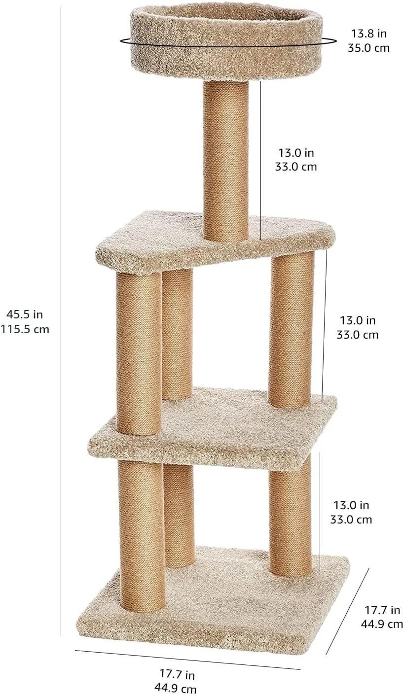 New in box! Amazon Basics Large Cat Condo Tree Tower with Scratching Post - 18 x 18 x 46 Inches, Beige, L