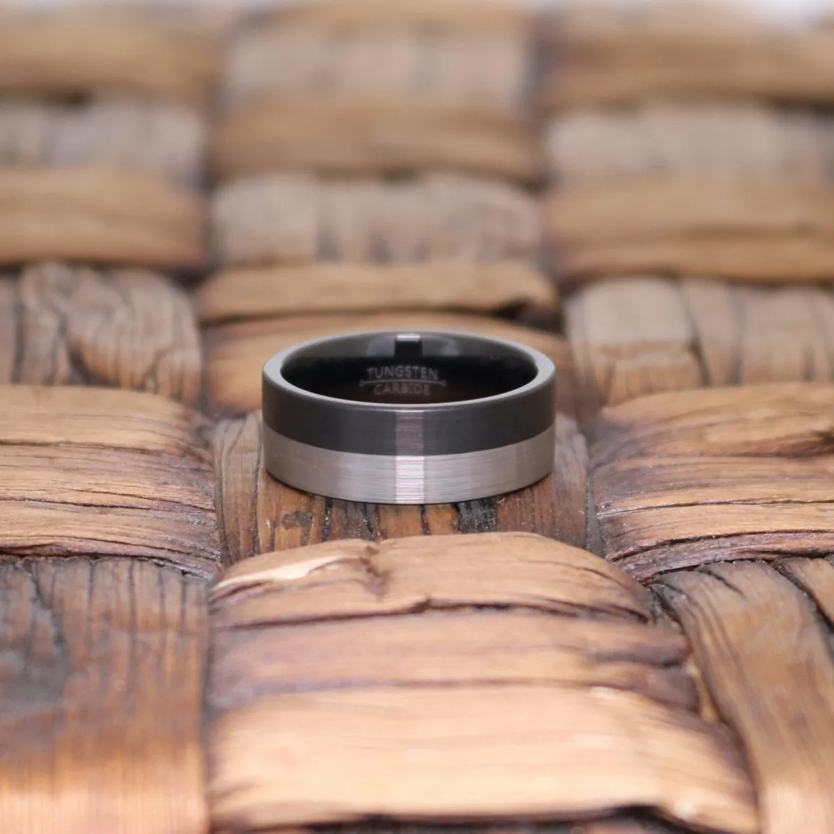 NIGHTHAWK | Black Tungsten Ring, Silver & Black Two-Tone Brushed, Flat
