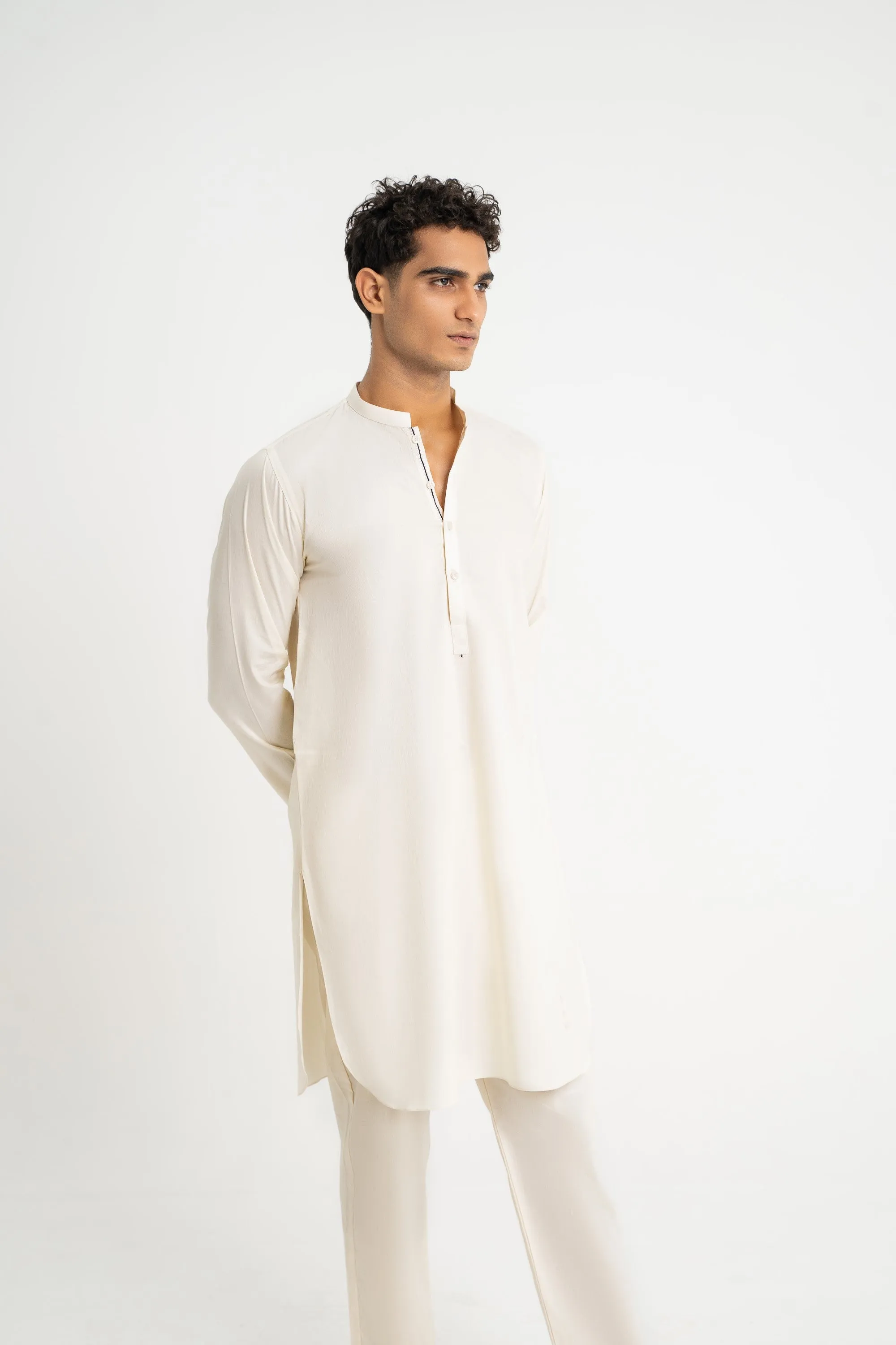 Off-White Cotton Dobby Kurta Trouser