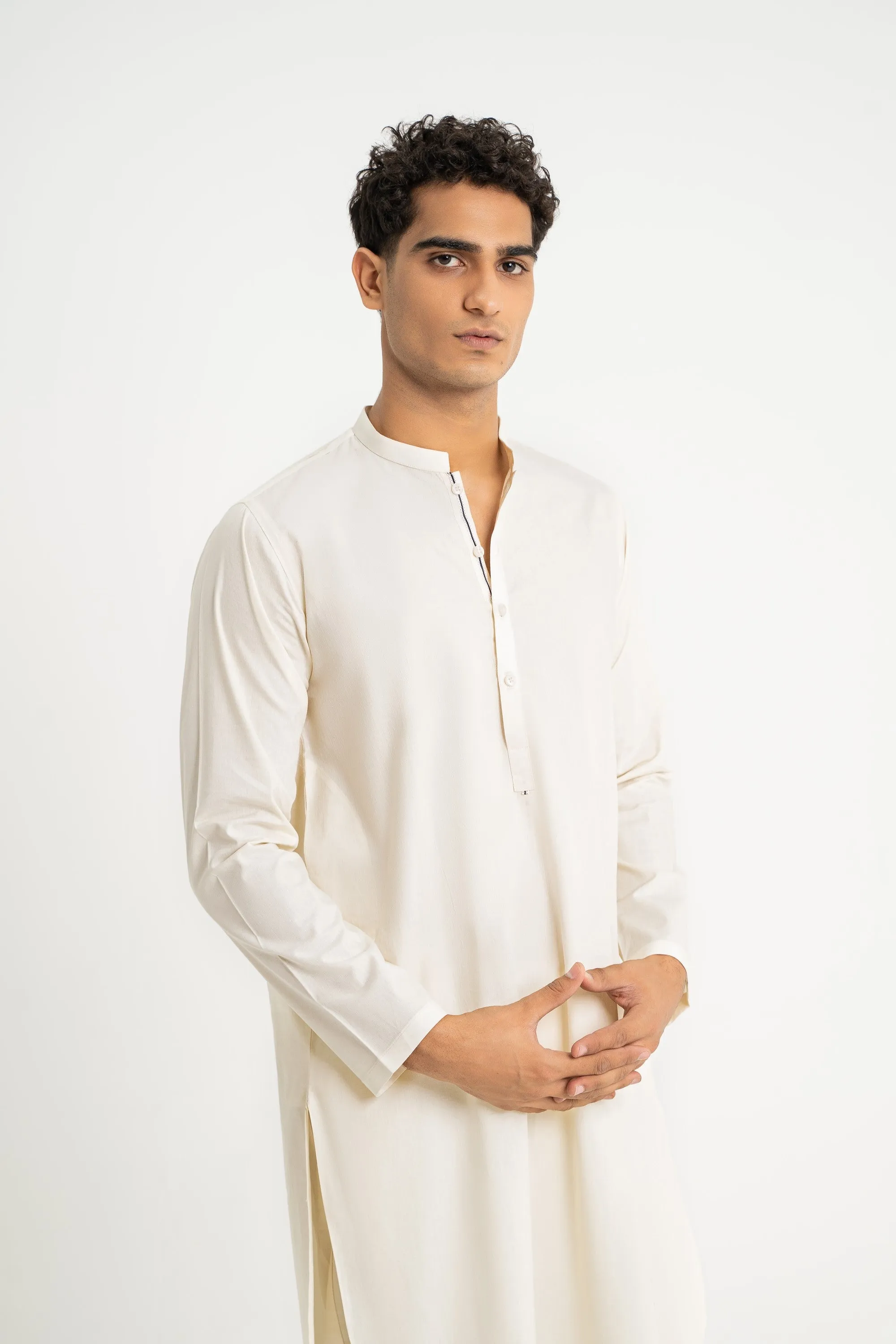 Off-White Cotton Dobby Kurta Trouser