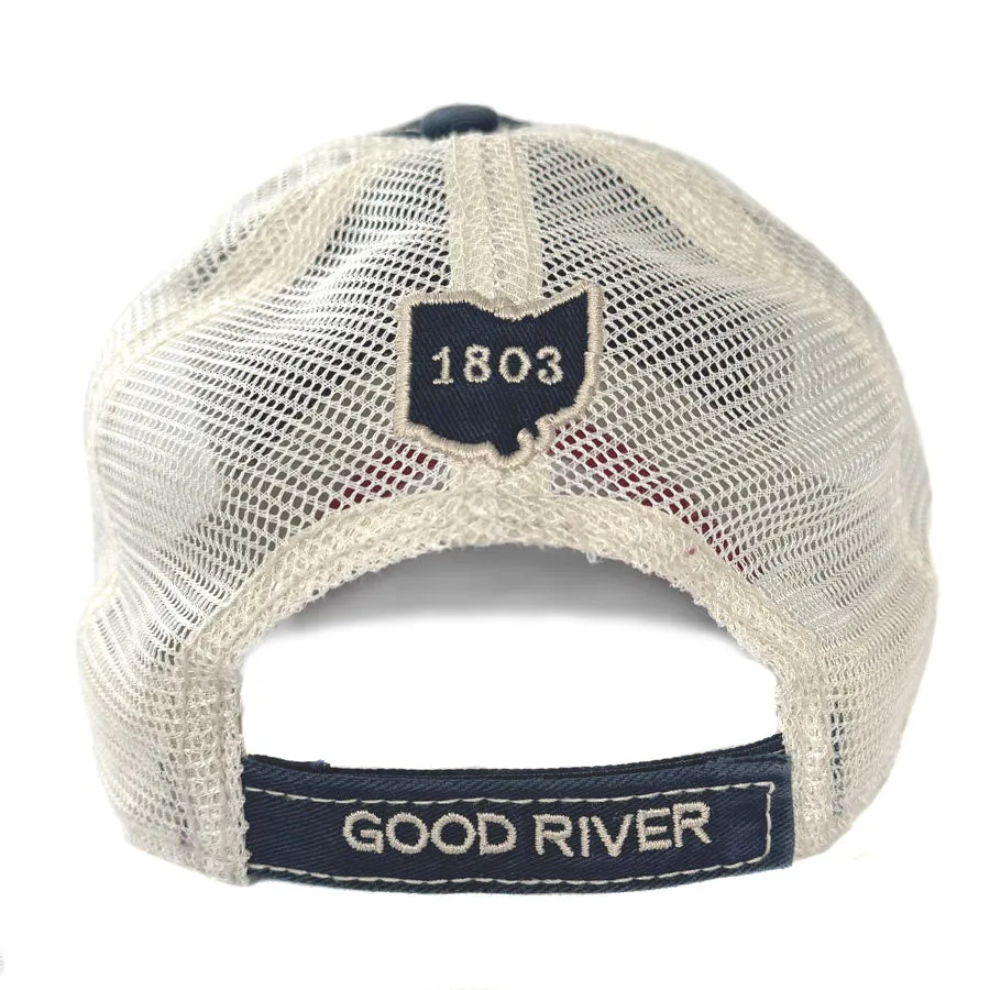 Ohio Flag Washed Trucker Hat - Navy