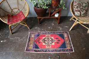 Old Mini Turkish Rug 1.4ftx3.4ft