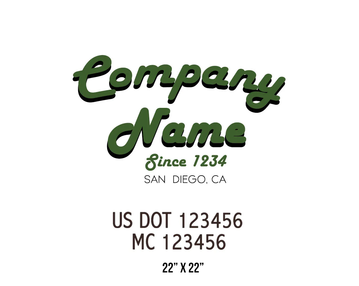 Old School Style Company Name Truck Decal USDOT, 2 Pack