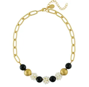 Onyx   Pearl Cluster Chain Necklace