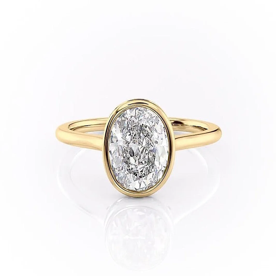 Oval Cut Rubover Moissanite With Hidden Halo