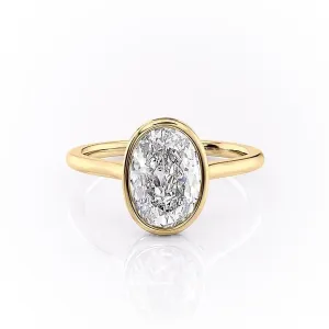 Oval Cut Rubover Moissanite With Hidden Halo