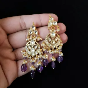 Pachi Kundan Long Earrings With Gold Plating HA74