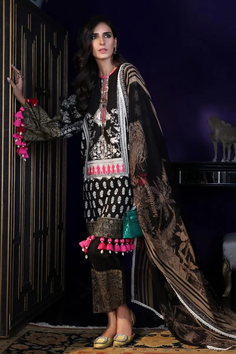 Pakistani designer dobby woven dress for casual wear in black color # P2391