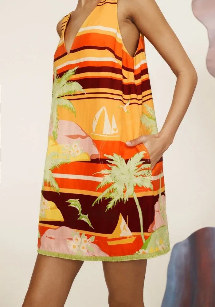 Palm Island V Neck Mini Dress