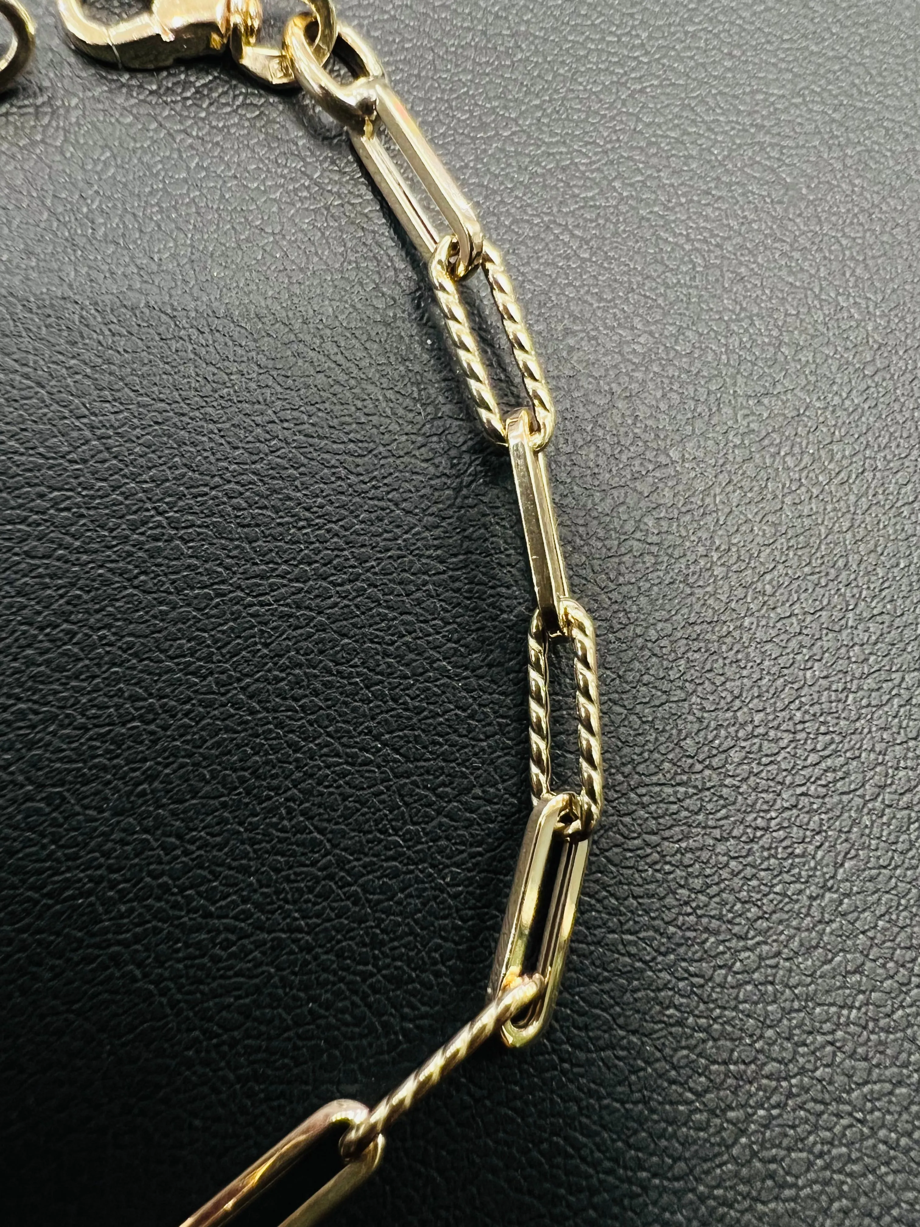 Paperclip Link Gold Bracelet Alternating Rope Design