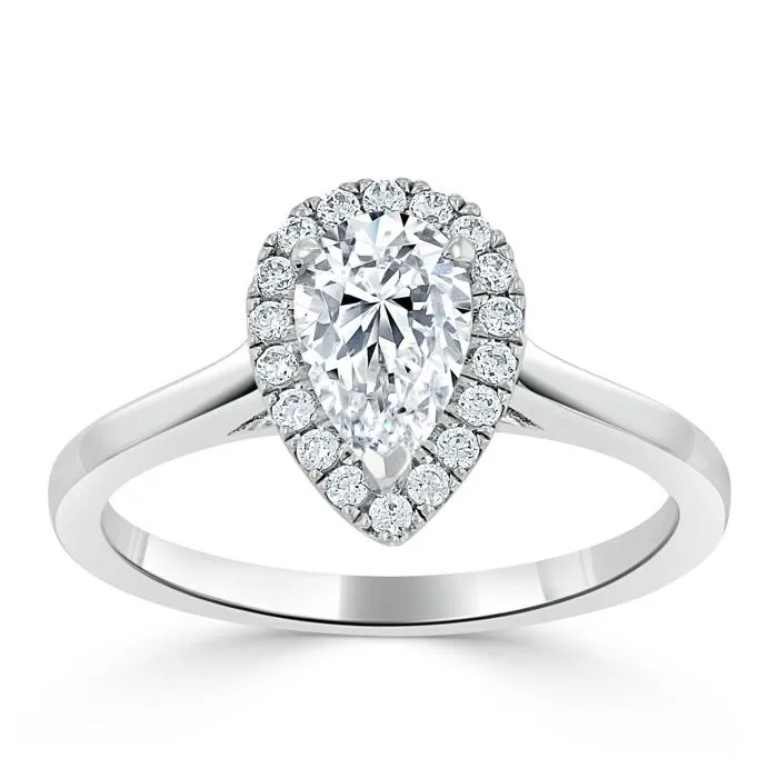 Pear Cut Moissanite Halo Engagement Ring