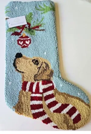 Peking Handicraft Golden Retriever Ornament Dog Hooked Christmas Stocking- Wool 21"