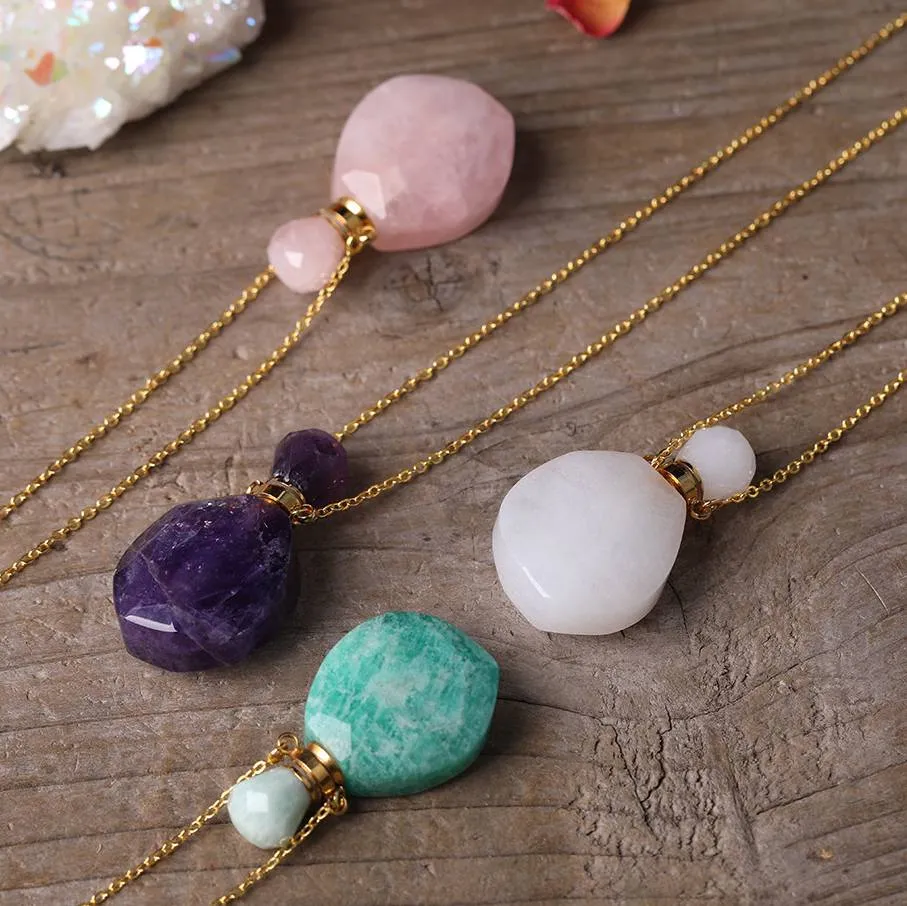 Perfume Oil Gemstone Bottle Necklace