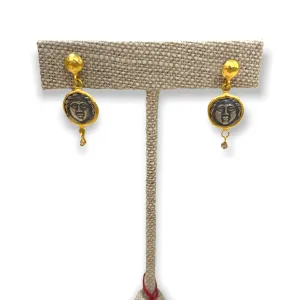 Petite Coin w/ Diamond & 24K Gold Earrings