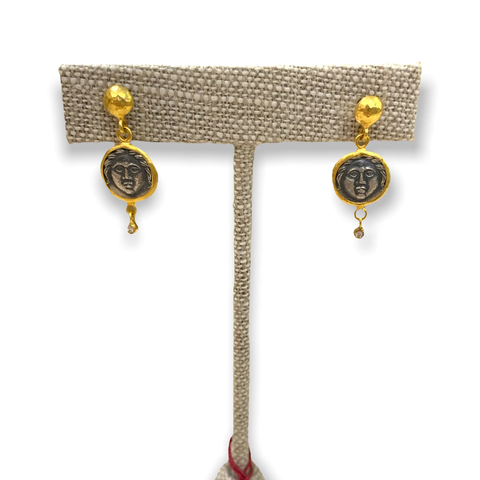 Petite Coin w/ Diamond & 24K Gold Earrings