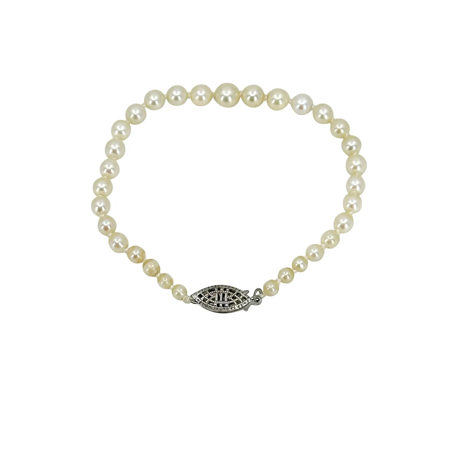 Petite Graduated Vintage Japanese Saltwater Akoya Cultured Pearl Bracelet- Sterling Silver