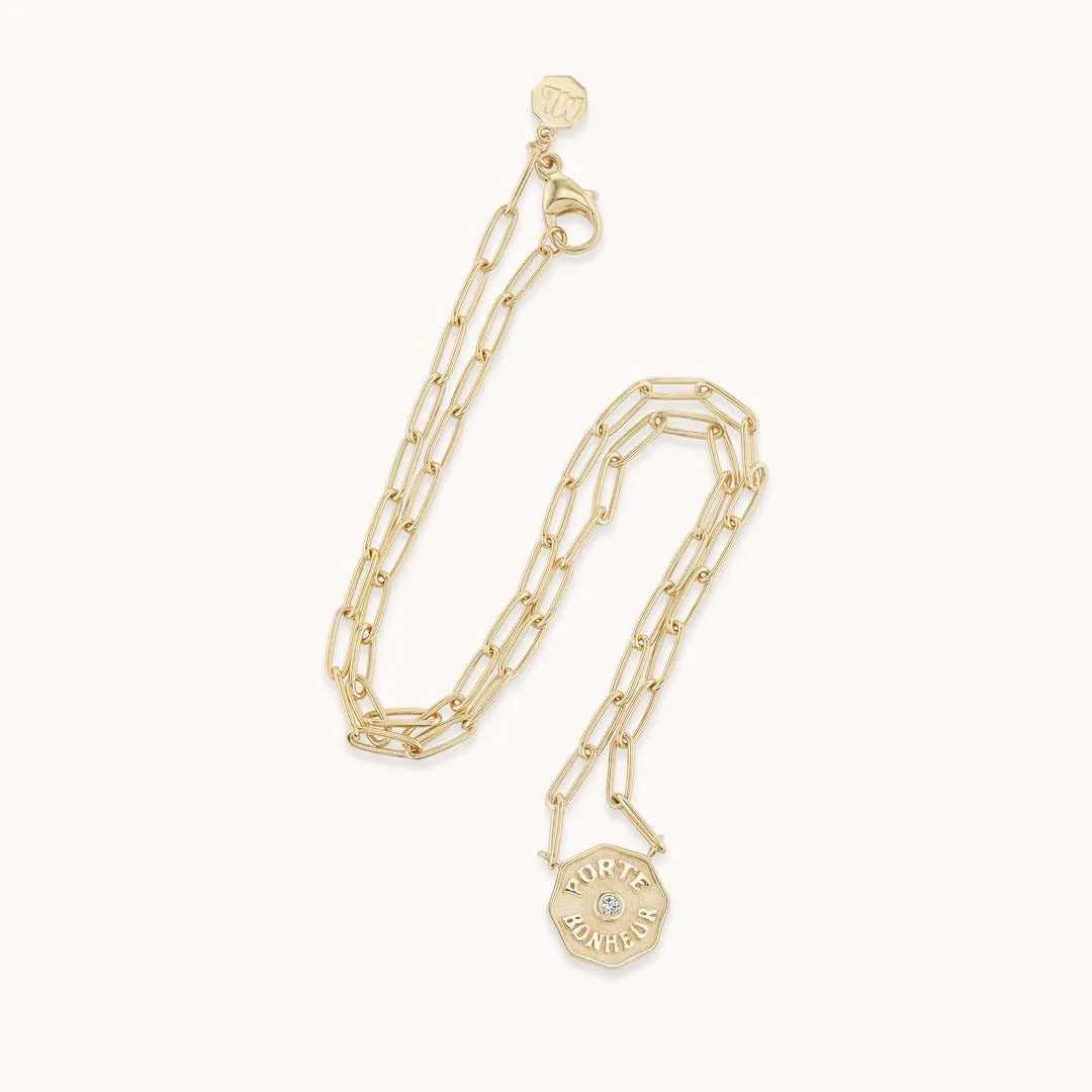 Petite Porte Bonheur Raised Gold White Diamond