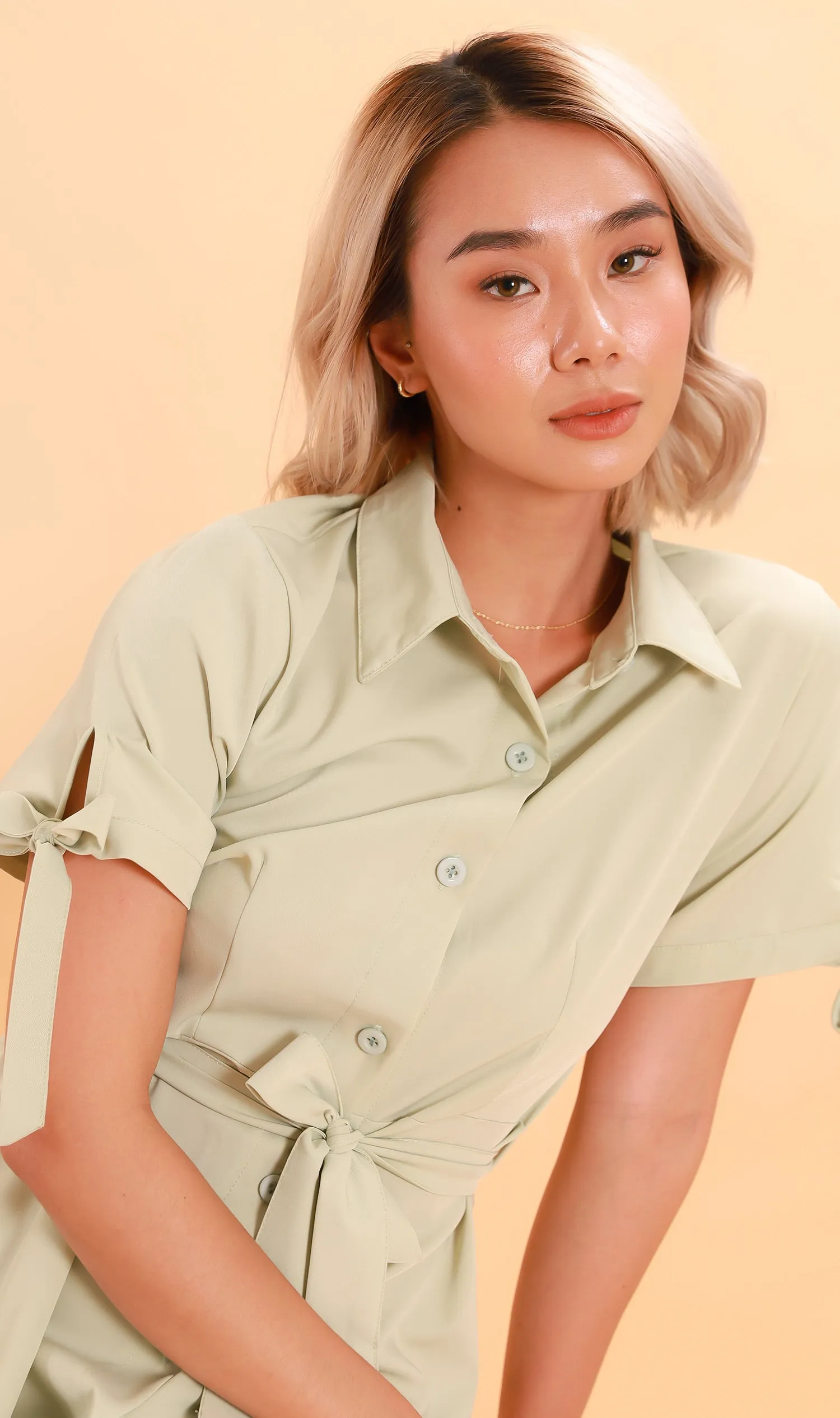 PEYTON Belted Button-Down Dress (Pastel Green)