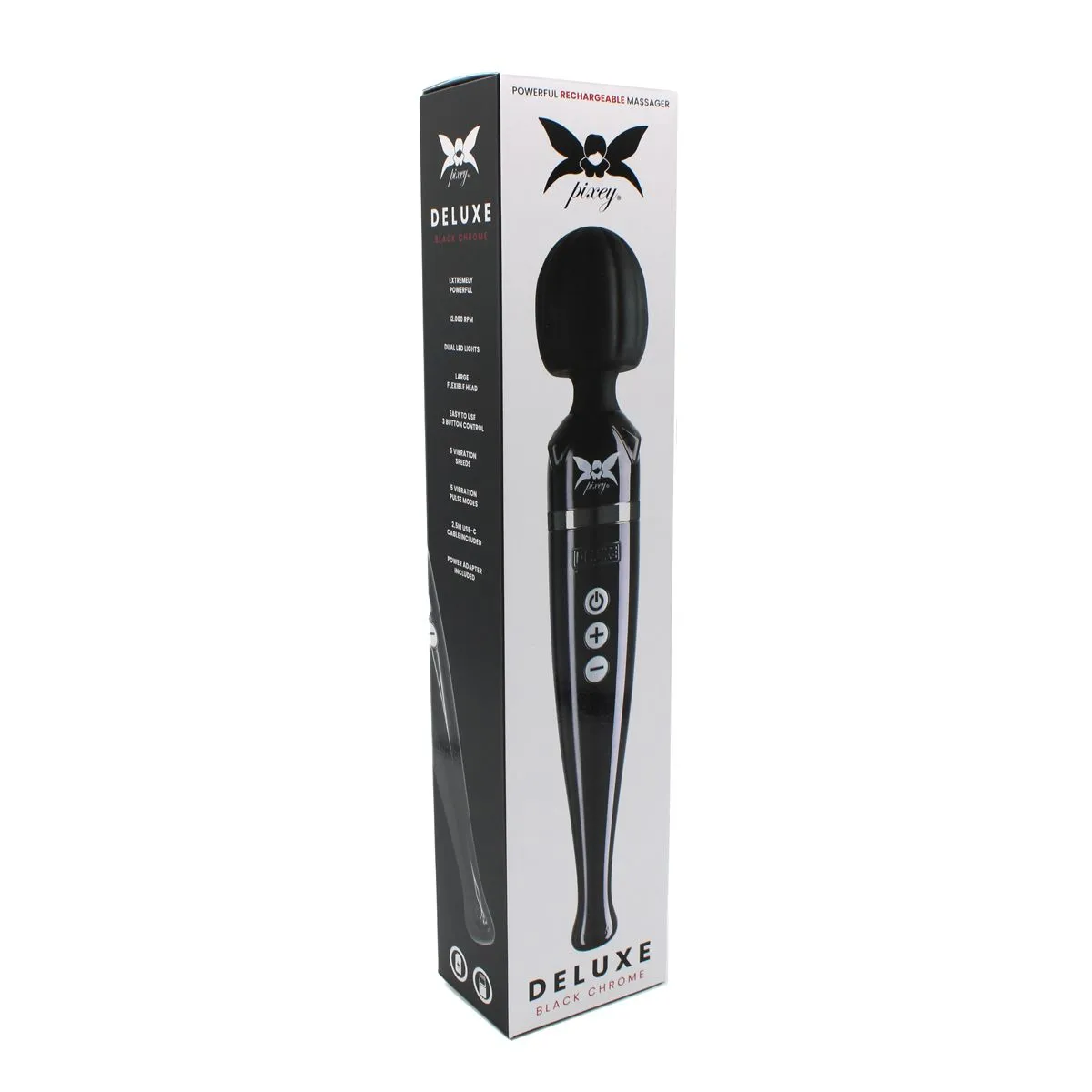 Pixey DeLuxe - Black Chrome Edition - Oplaadbare Wand Vibrator - de krachtigste die er is
