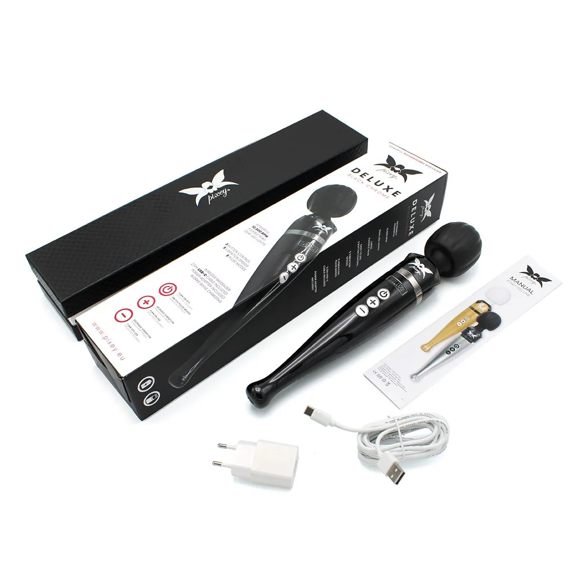 Pixey DeLuxe - Black Chrome Edition - Oplaadbare Wand Vibrator - de krachtigste die er is