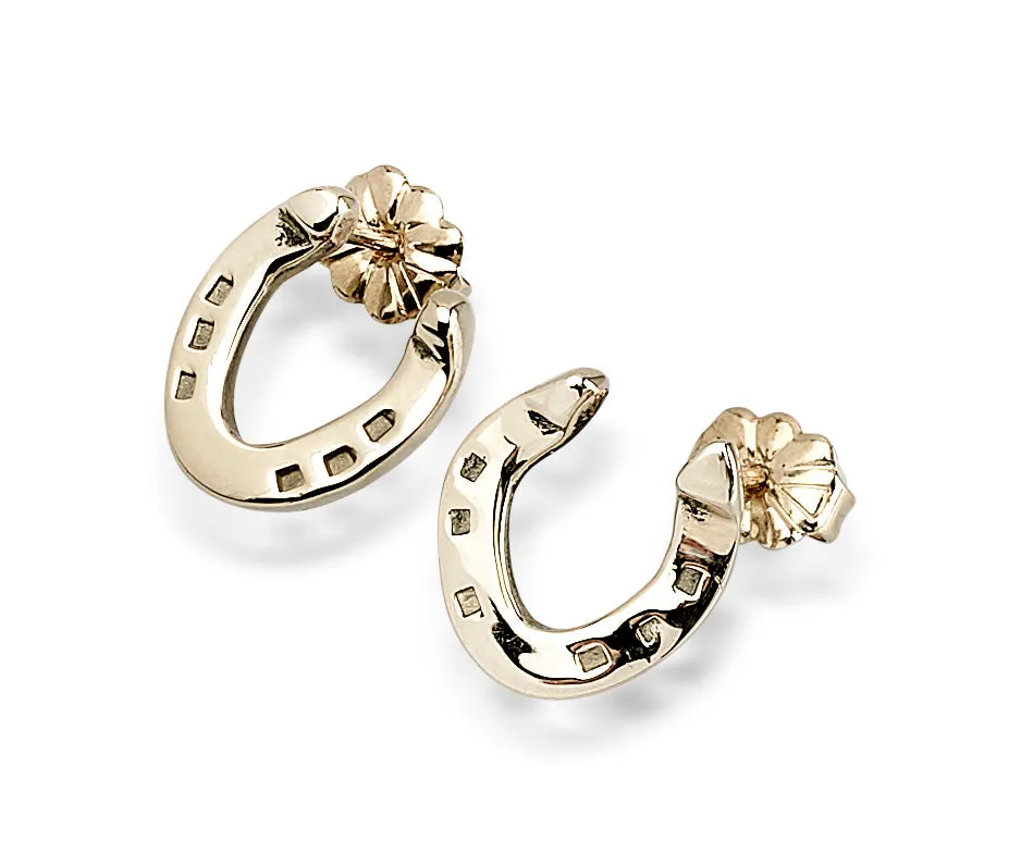 Plain Stamped Roadster Earrings, 14k Gold