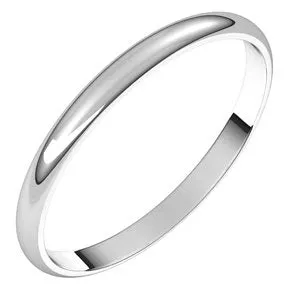 Platinum 2 mm Half Round Ultra-Light Band Size 6.5