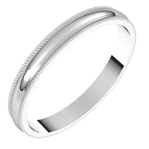 Platinum 2.5 mm Milgrain Half Round Light Band Size 4