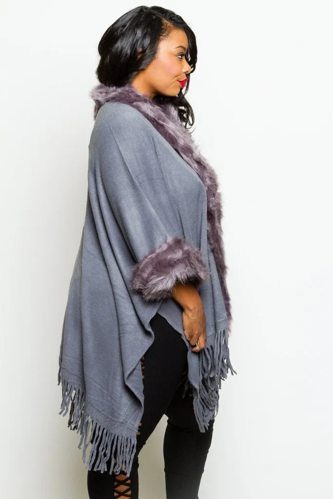 Plus Size Sleek Faux Fur Winter Kimono