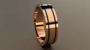 Polished Rose Gold 6mm Double Black Groove Wedding Band