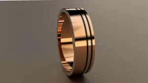 Polished Rose Gold 6mm Double Offset Black Groove Wedding Band