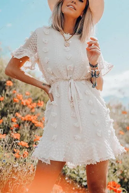 Pom Pom Short Sleeve Mini Dress