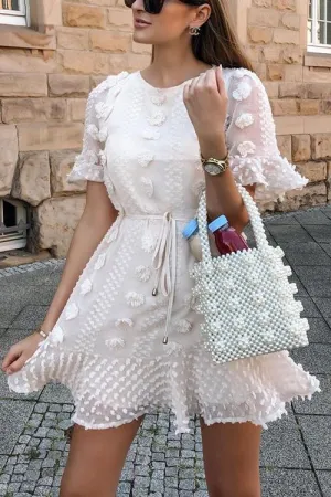 Pom Pom Short Sleeve Mini Dress