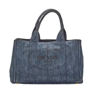 Prada Denim Jumbo Logo Canapa Tote