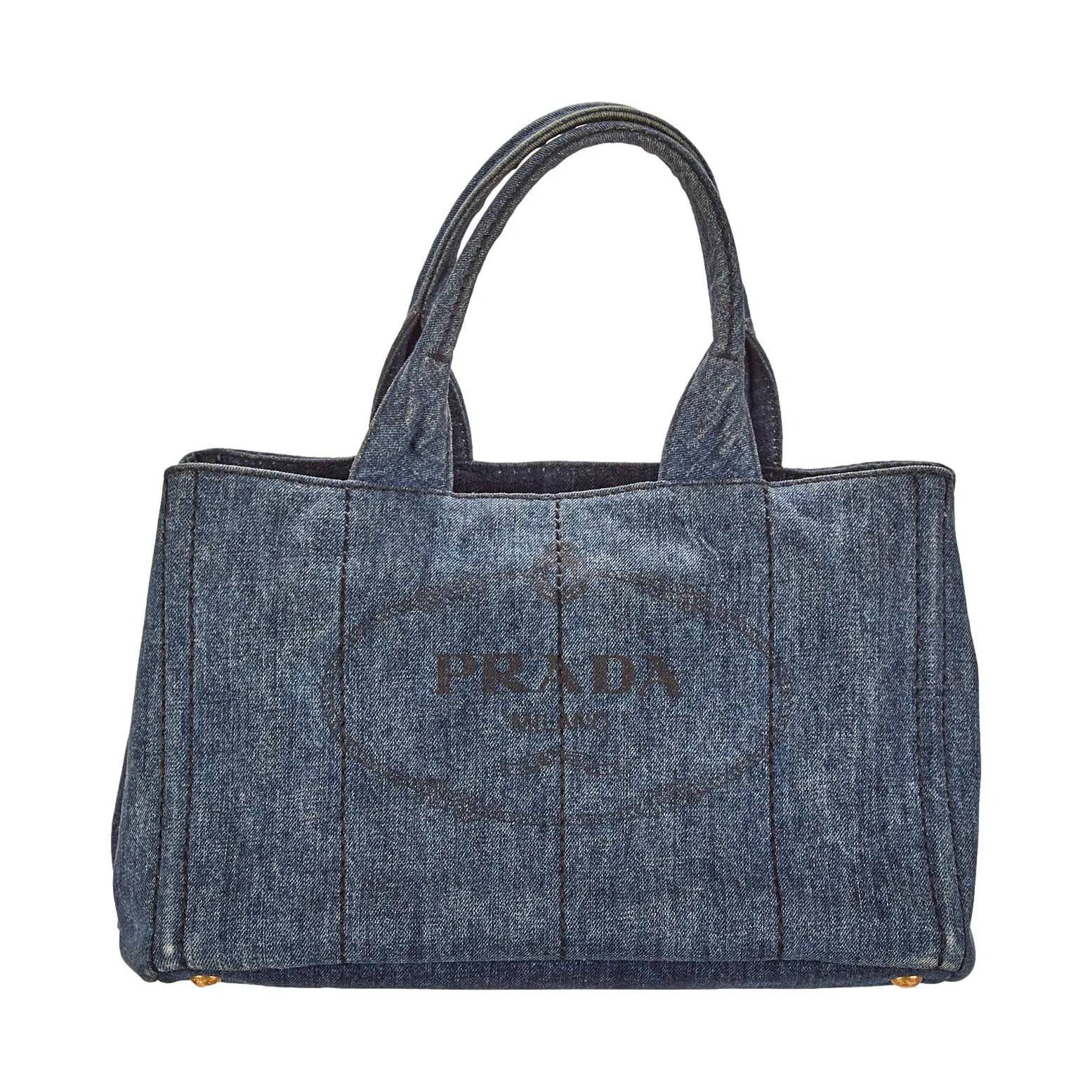 Prada Denim Jumbo Logo Canapa Tote