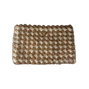 Prada Gold Raffia Woven Clutch